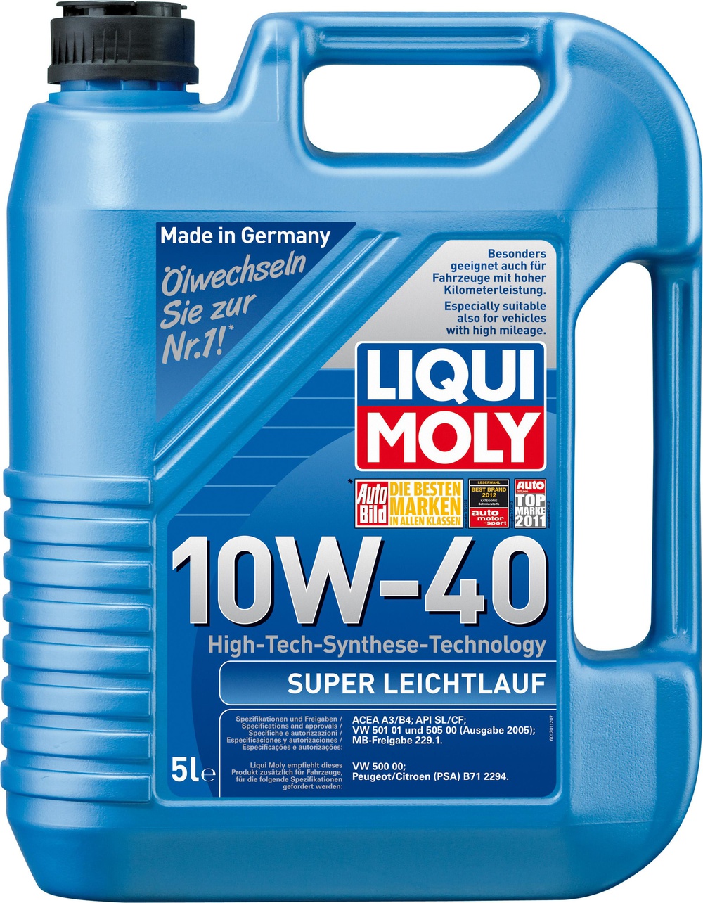 LIQUI MOLY 1929 LM Super Leichtlauf 10W-40 SN, A3/B4 Масло моторное синт.(501.01, 505.00, 500.00, B712294, 229.1) 5л
